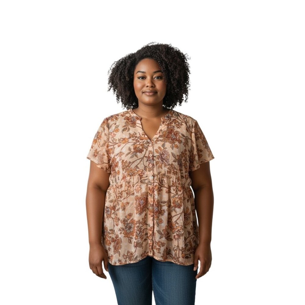 torrid Beige Floral Smocked Peplum Tunic